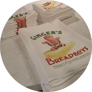 Shop Ginger's Breadboys branded Kitchen Linen collection.