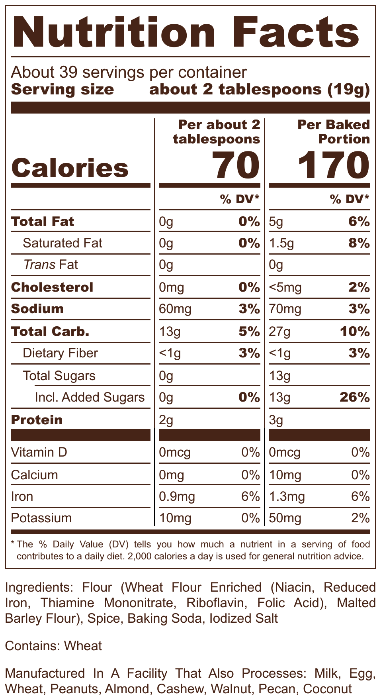 Gingerbread Cookie Mix Nutrition Label from Ginger's Breadboys