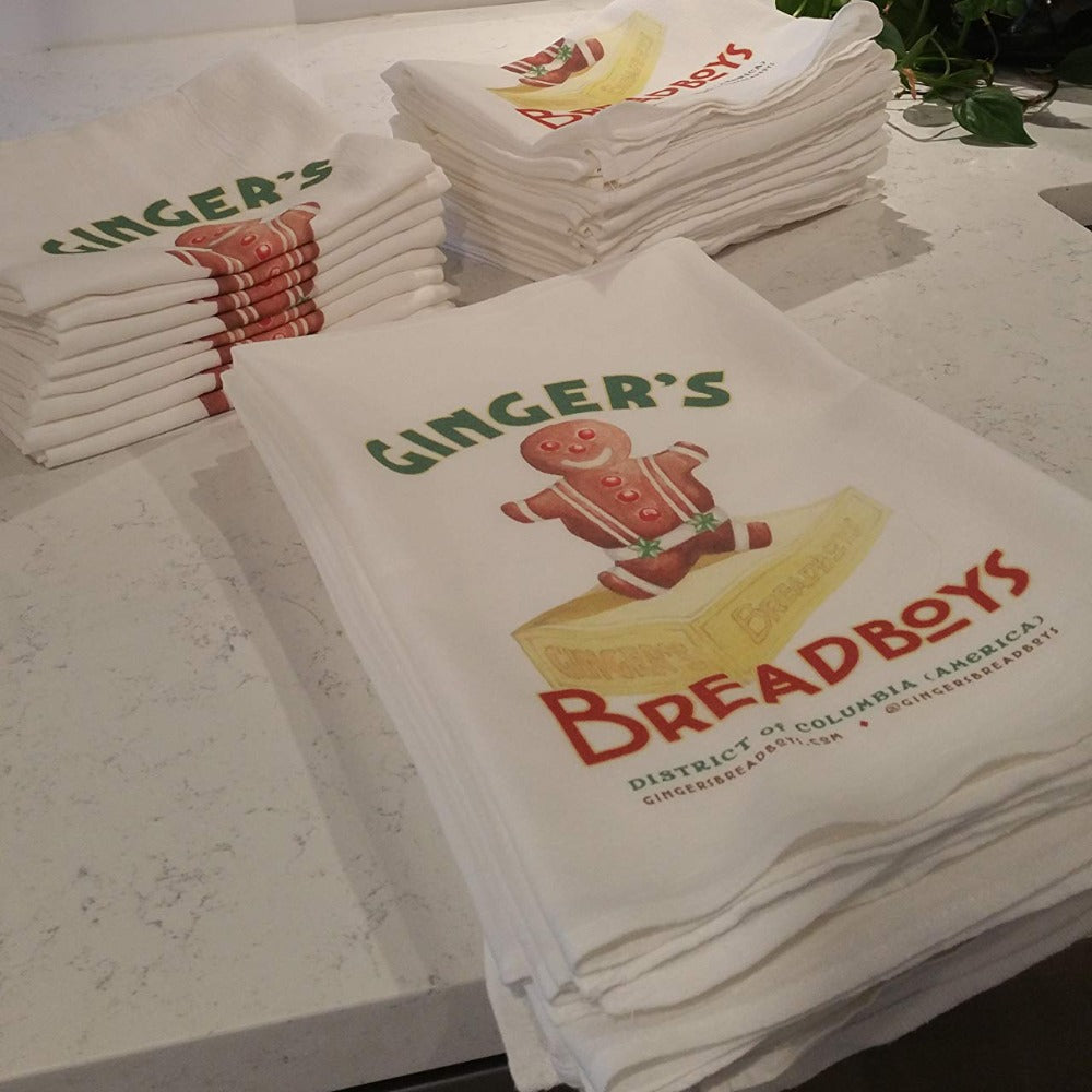 Nostalgic | Vintage | Flour Sack kitchen tea towels | Ginger's Breadboys | Gingerbread Man Baking kits