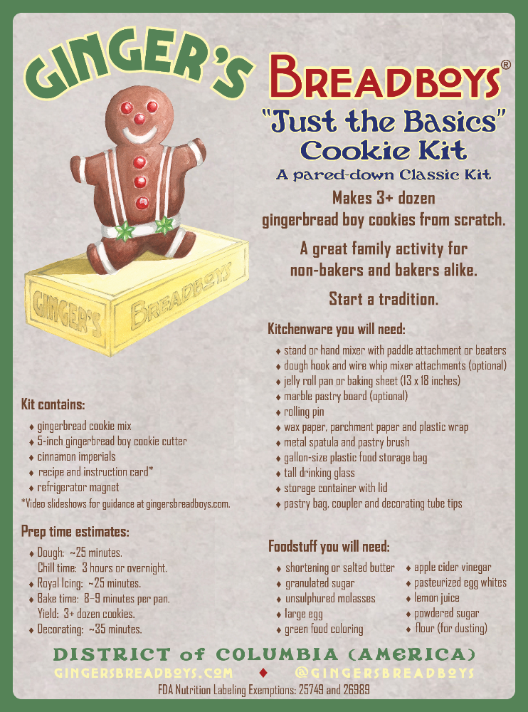 Just The Basics Gingerbread Cookie Baking Kit Bottom Label from Ginger's Breadboys